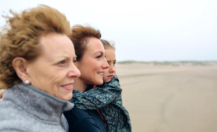 Portret van 3 vrouwen van verschillende generaties op het strand