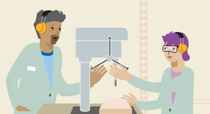 illustratie jongen bij werkbank