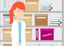 Kast met dozen en boeken genaamd kennis en toolbox