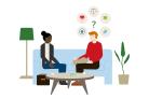 Vrouwelijke huisarts in gesprek met mannelijke patiënt