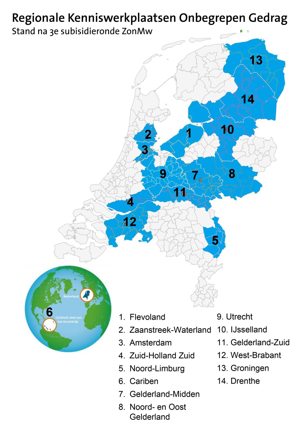 Landkaart met Regionale Kenniswerkplaatsen Onbegrepen Gedrag