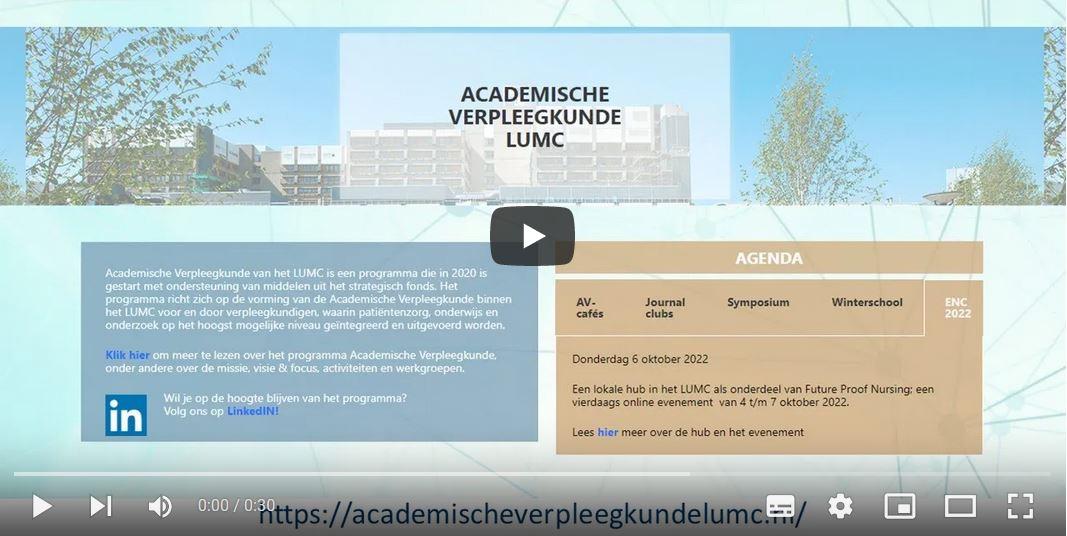 Screenshot video Academische Verpleegkunde LUMC en Continuïteit van Zorg