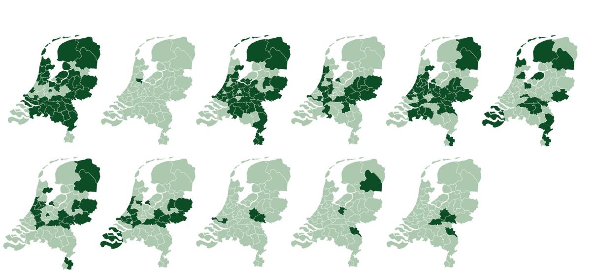 Overzichtskaarten monodisciplinaire organisatiegraad eerstelijnszorg per discipline
