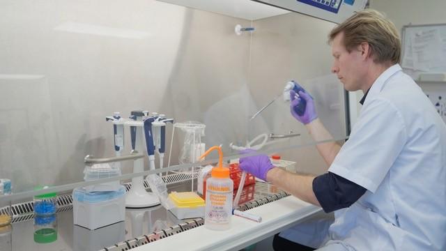 onderzoeker Bas Vastert aan het werk in het lab