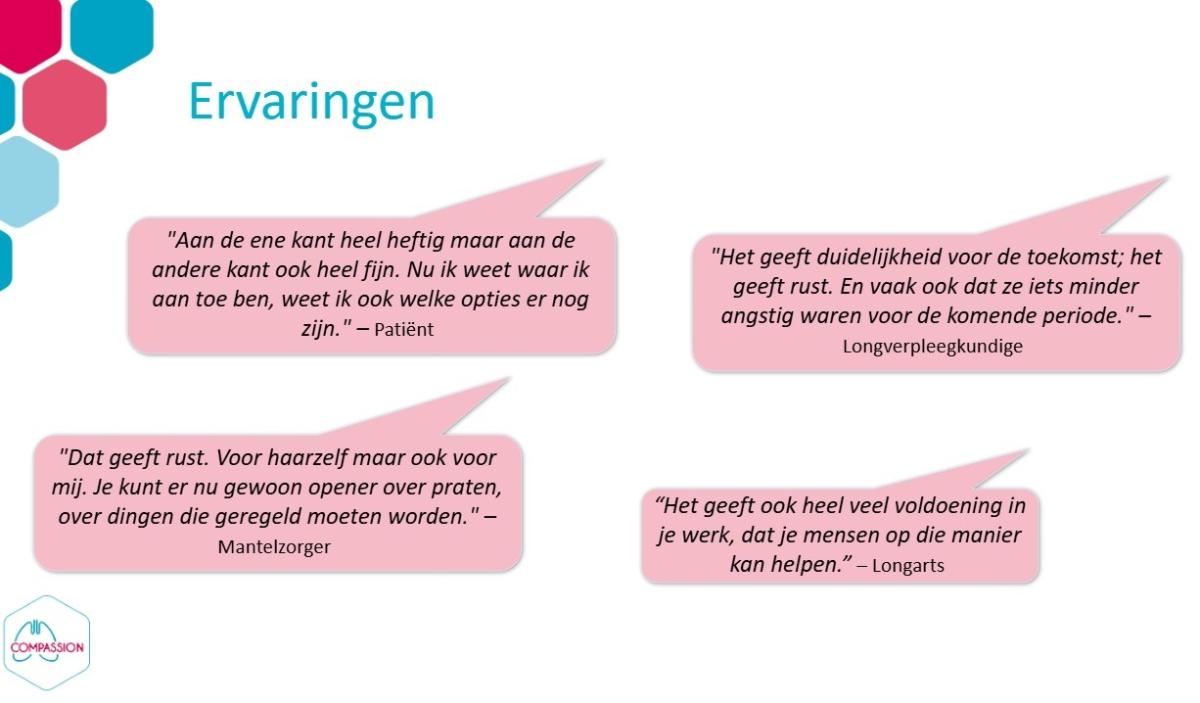 Overzicht van ervaringen met Compassion van verschillende mensen in de COPD-zorg
