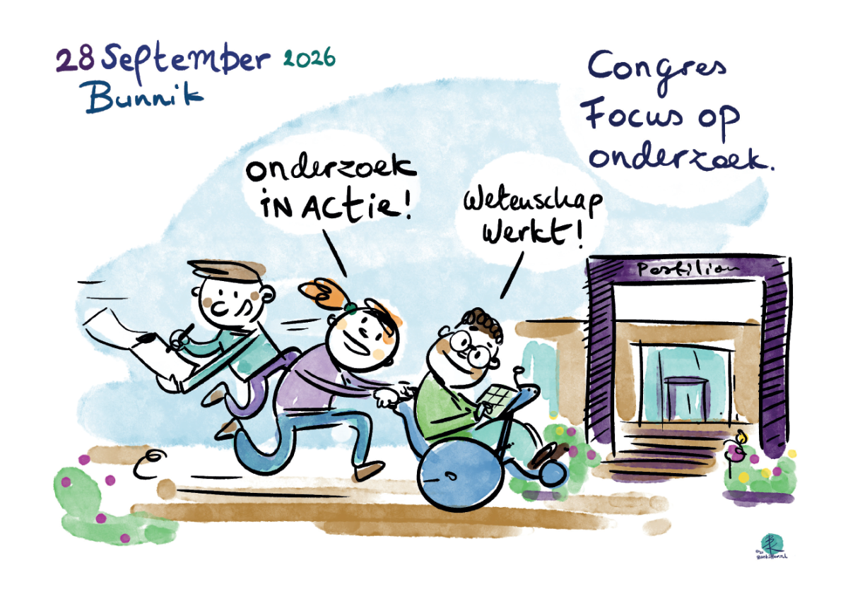 Cartoontekening Congres focus op onderzoek