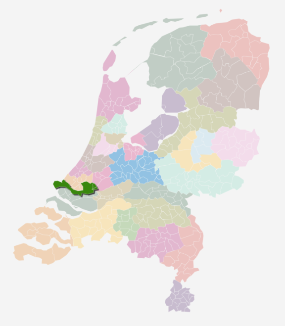Kaart van Nederland waarin de zorgkantoorregio Rotterdam is uitgelicht