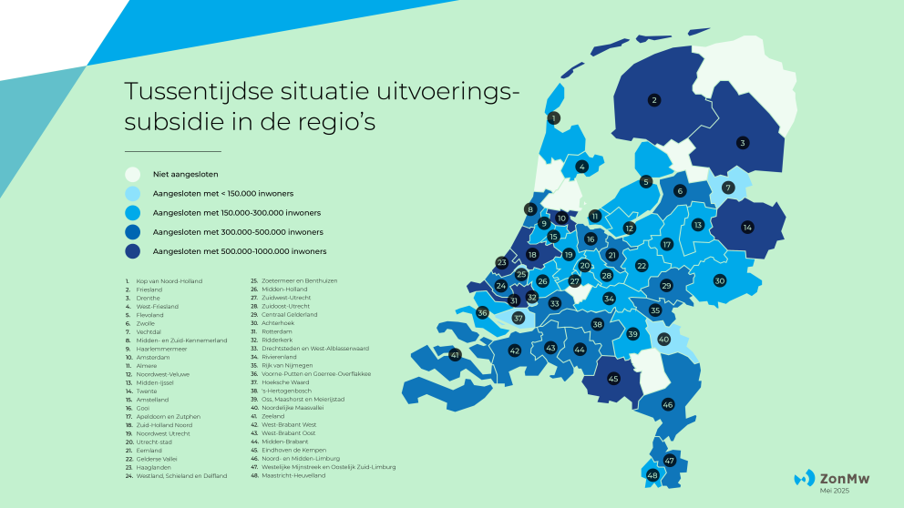 Regiokaart projecten versterking organisatie eerstelijnszorg juni 2025